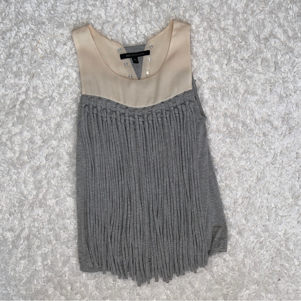 Boundary & Co Grey Fringe Stud Tank Top XS